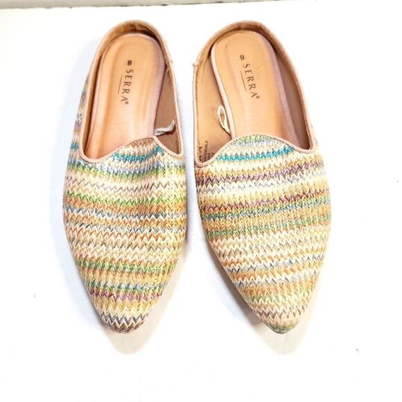 Colorful Boho Woven Straw Slip on Serra Mule Flats size 8 - Picture 1 of 10